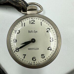 Vintage Westclox Bulls Eye Pocket Watch Men Silver Tone 48MM Manual Wind